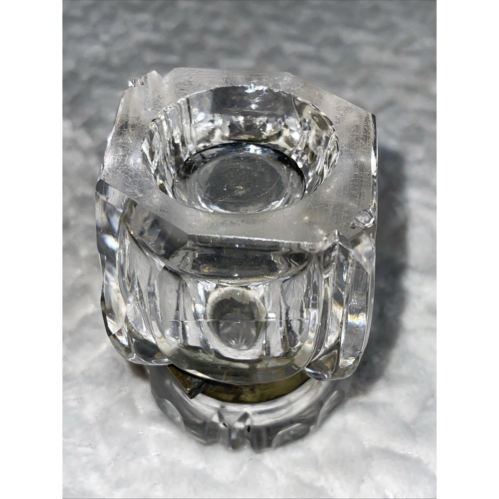 Antique Crystal Cut Glass Inkwell Asprey‎ Co. ?   Brass Hinged Lid 19th Century - Picture 9 of 11